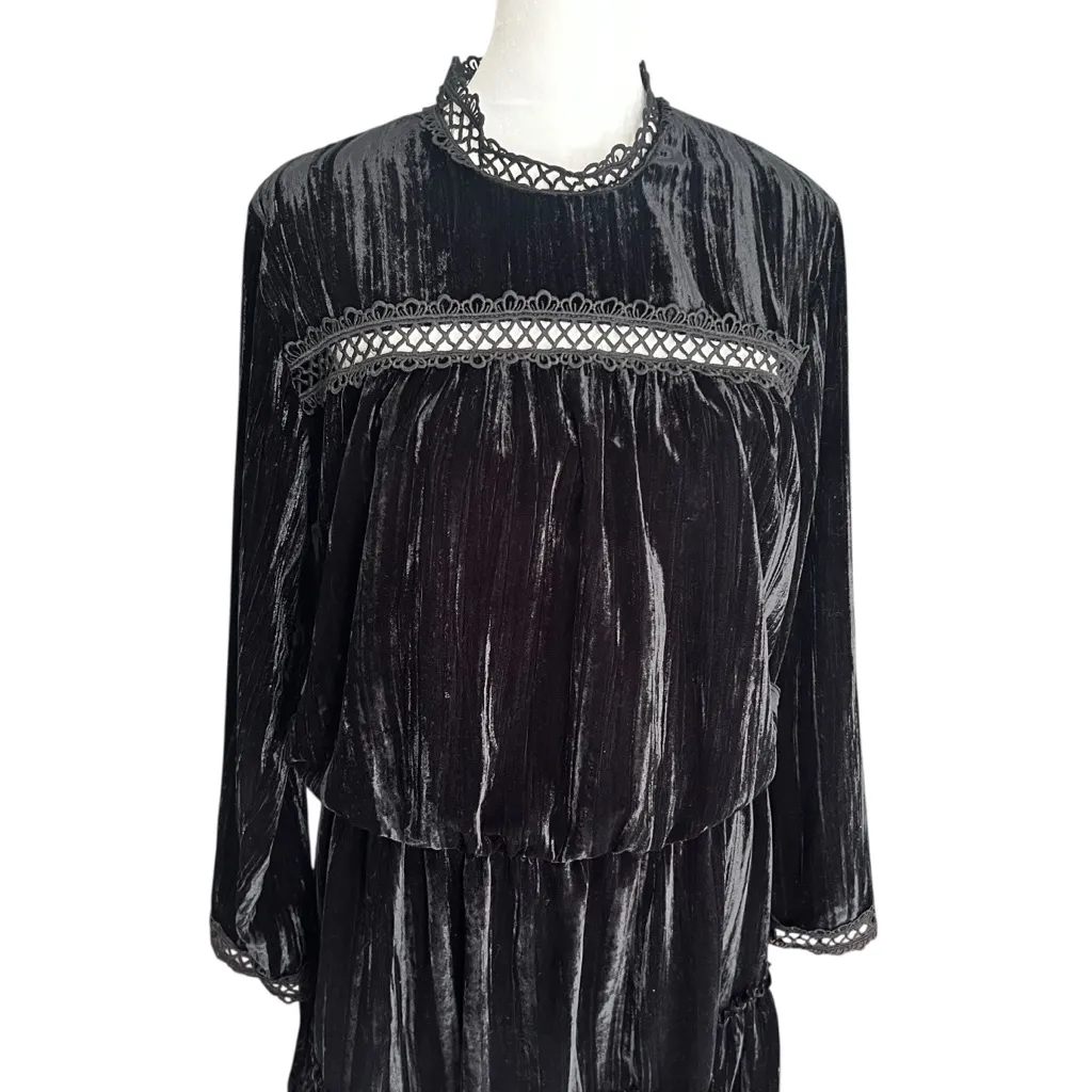 Shoshanna Black Velvet Lace Trim Long Sleeve Dress Size 12 - Image 5