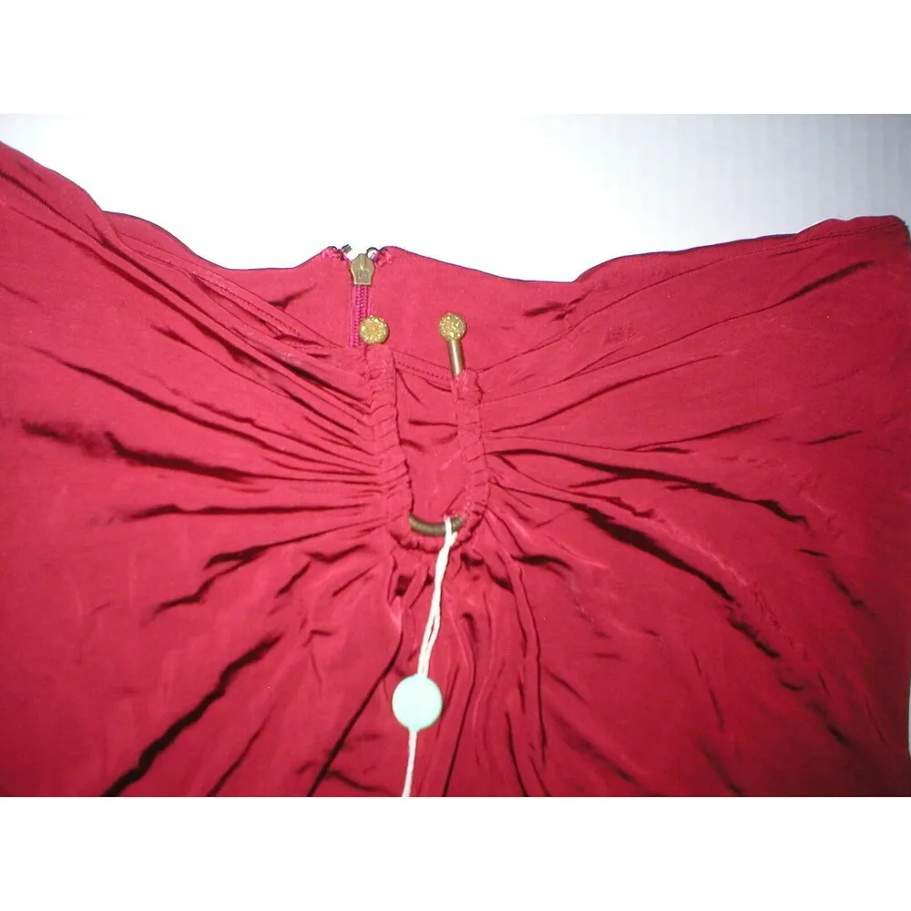 New Womens Designer Just Cavalli Italy Viscose Red Skirt 48 12 Metal Logo Accent - Image 2