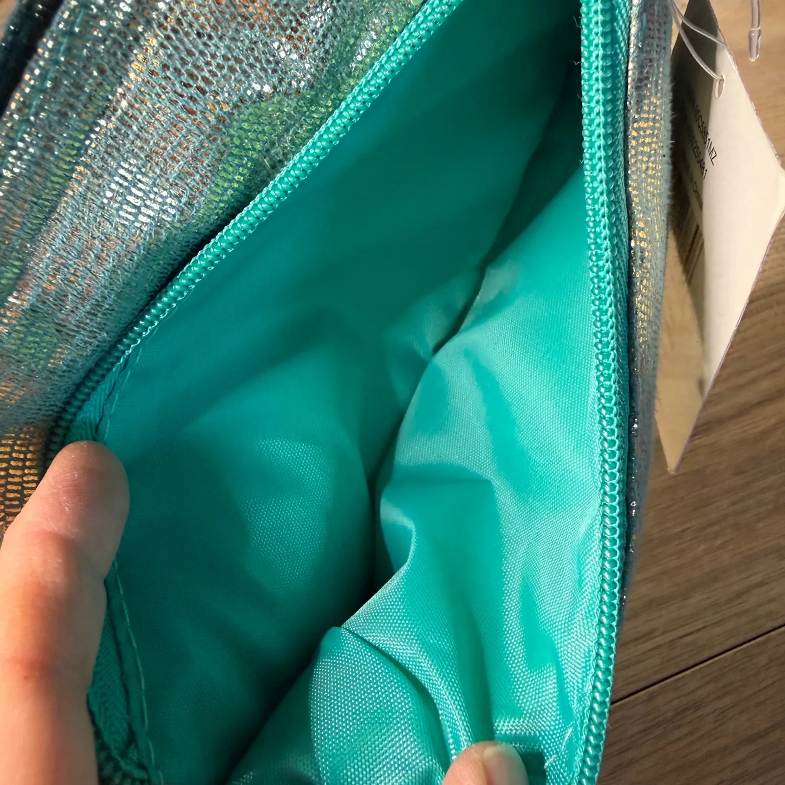 Modella Teal Gold Metallic Foldover Clutch Bag NWT Designer Evening Pouch Mirror Blue - Image 5