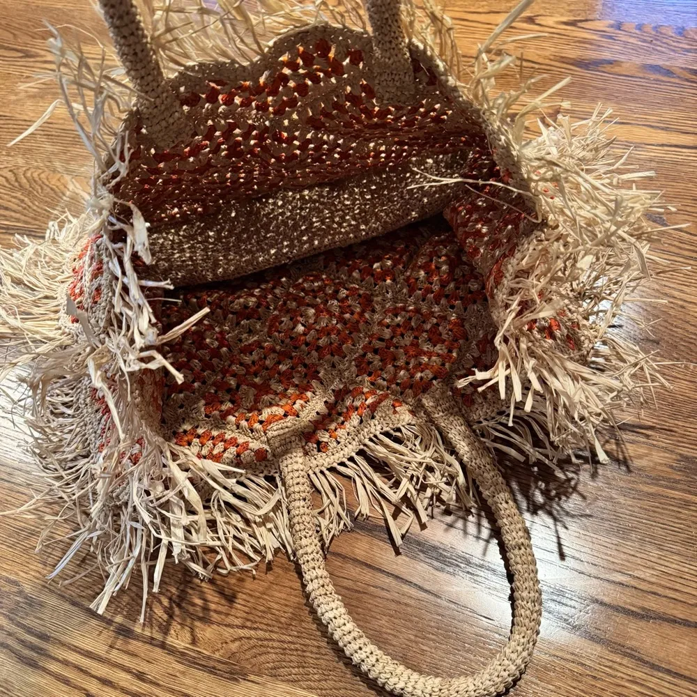 Eilaf Crochet Najoom Tote Orange & Tan - Image 6