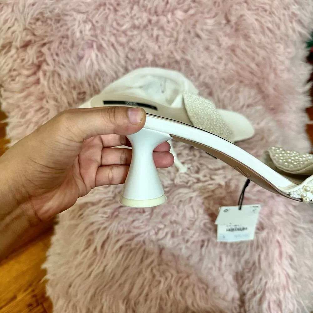 ZARA  White Pearl Beaded Heels Size 7.5 Wedding Bachelorette Feminine BloggersFav - Image 8