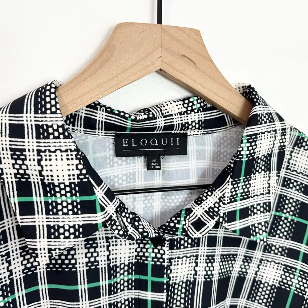 Eloquii Plaid Tie Waist Day Dress Womens Size 28 Black White Green NWT - Image 4