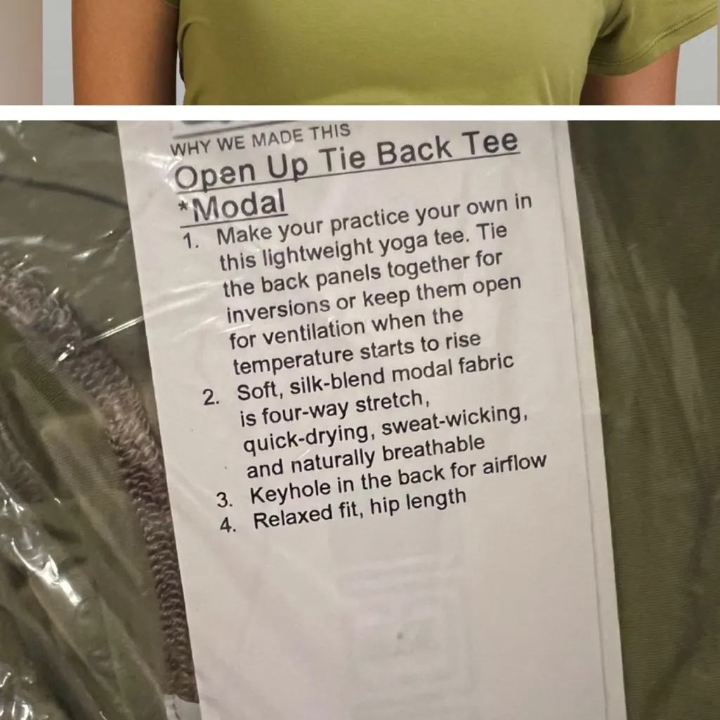 LULULEMON OPEN BACK MODAL SILK BLEND GREEN TIE BACK TEE - Image 9