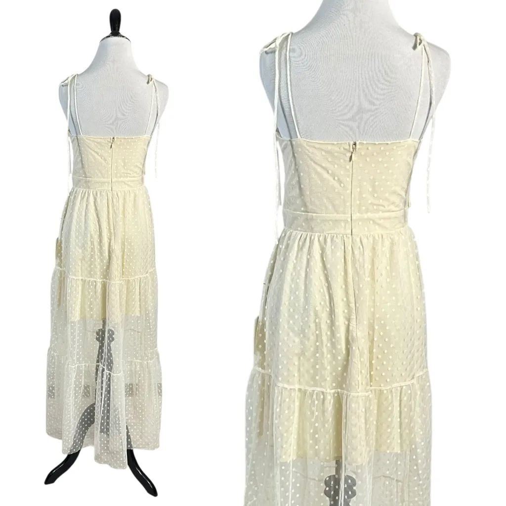 Lulus Ethereal Fairy Ballet Ivory Mesh Polka Dot Corset Maxi Dress Small NWT - Image 7