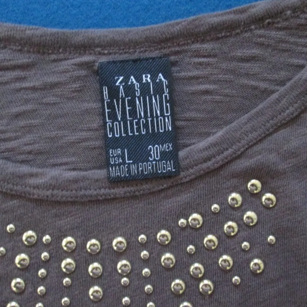 Zara Evening Collection Gold Stud Top - Size L - Image 5