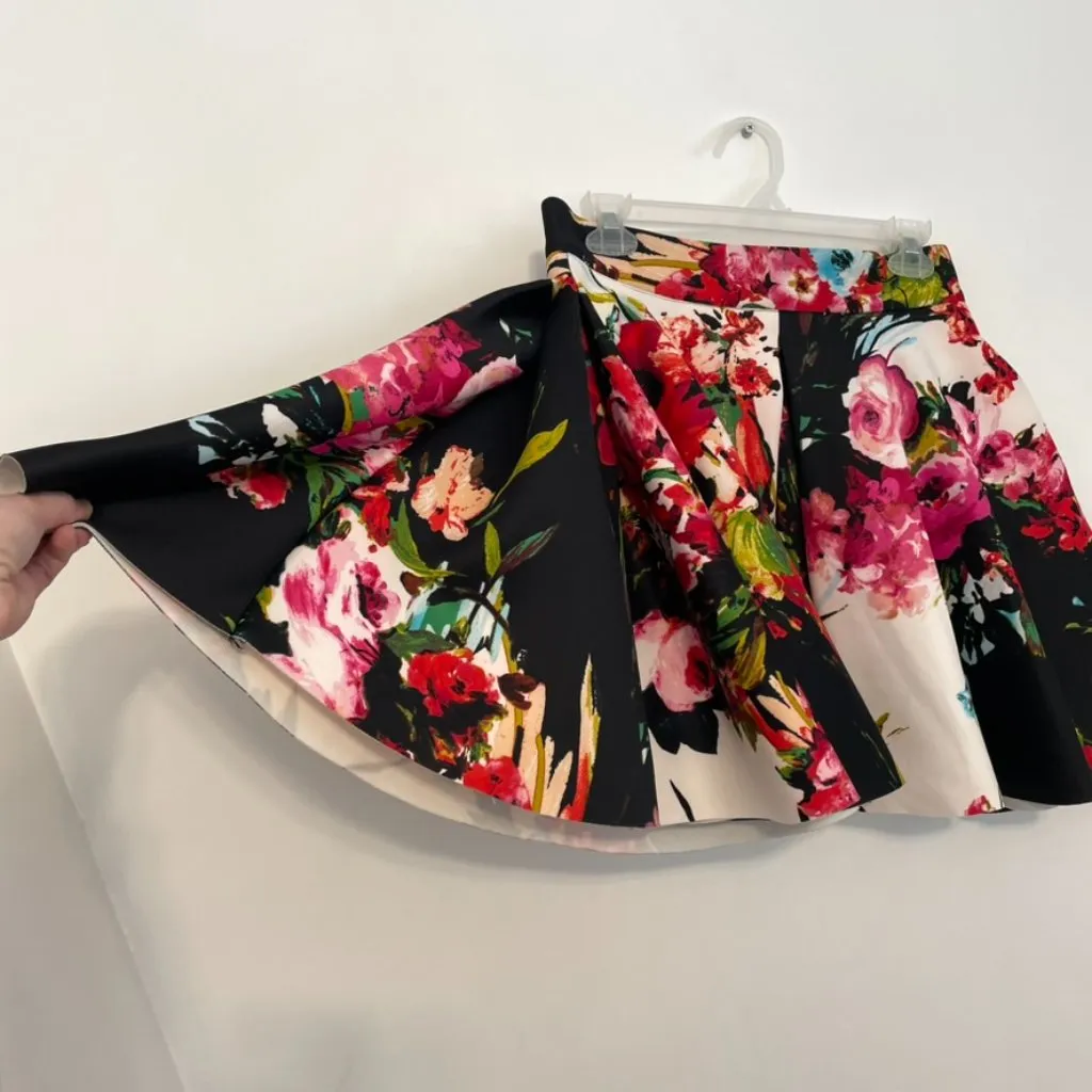 AQUA BLOOMINGDALES Floral Inverted Pleat Skirt Neoprene Mini Skirt Multi A-Line - Image 8
