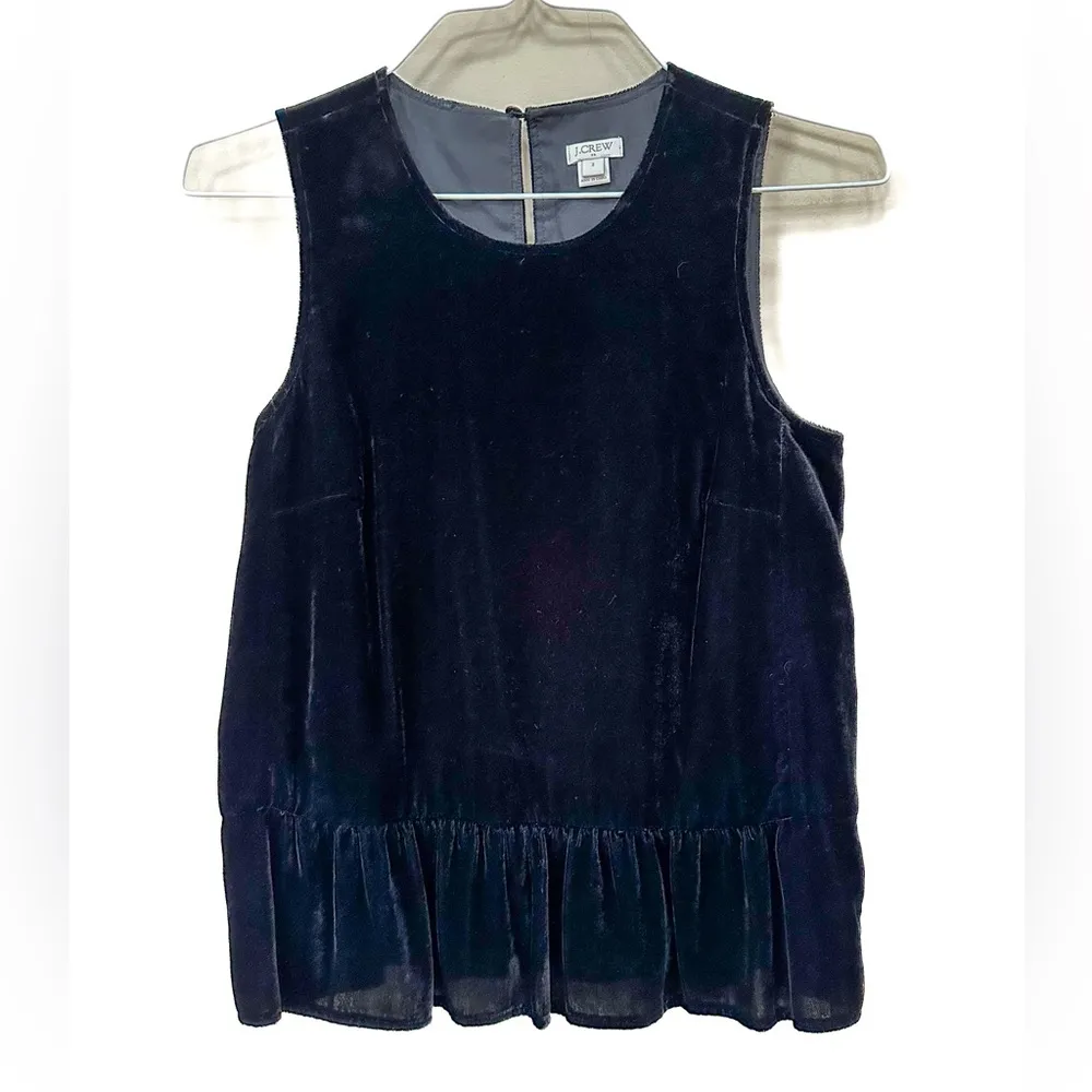 J. Crew Black Velvet Peplum Top, Black, sleeveless, scoop neck, pull on - Image 5