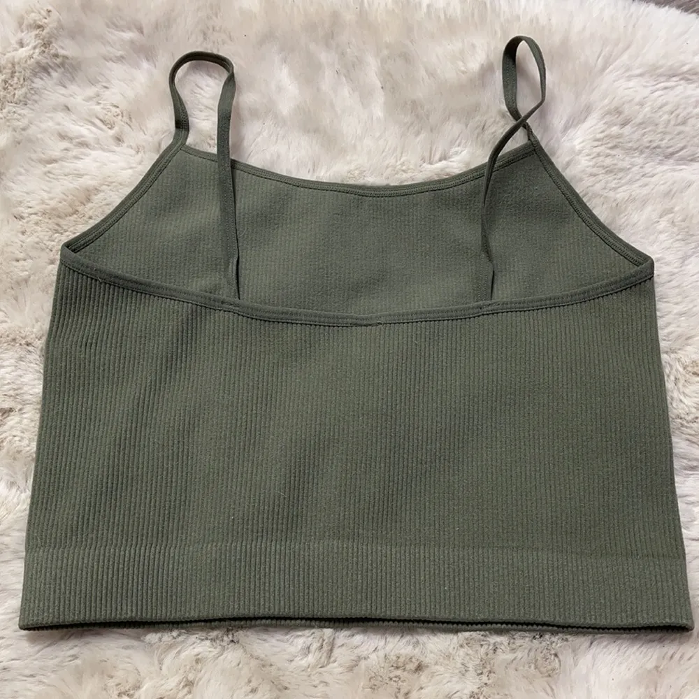 Olive Ribbed Cropped Tank by Zenana Size S/M - Image 2