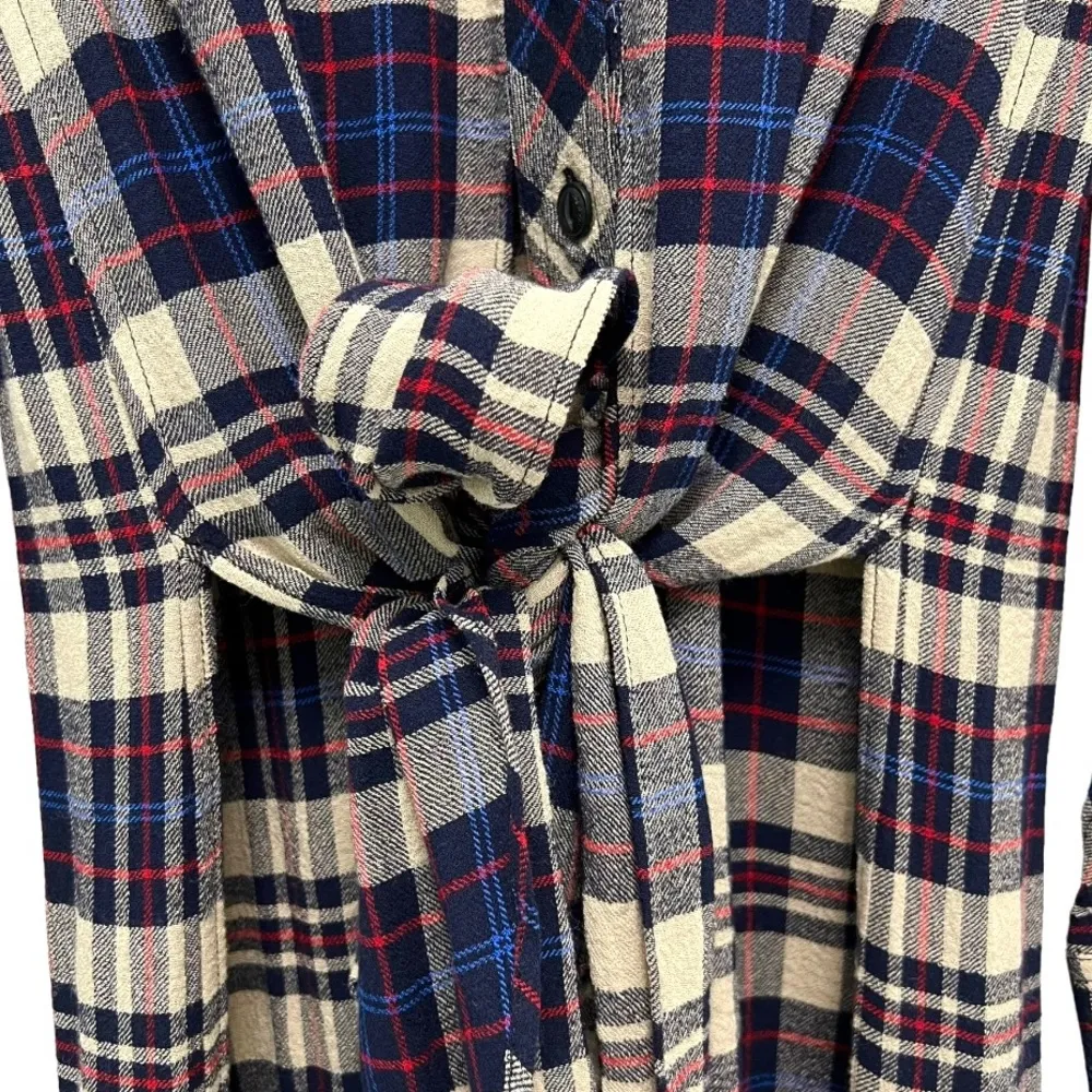 rag & bone Falicia Plaid Tie Waist Shirt Dress Long Sleeve Navy Red Cream Size S - Image 10