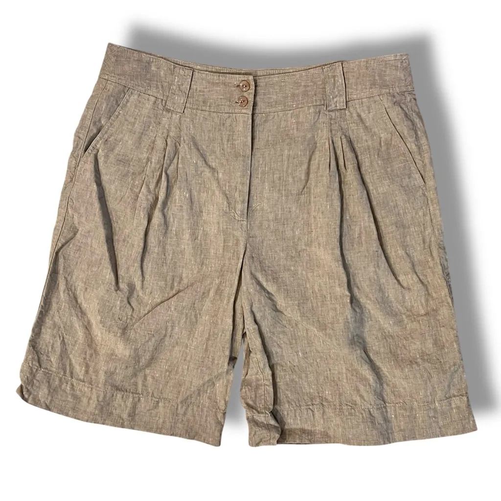 NWOT Kasper Womens Shorts 16 100% Linen Bermuda 90s Pleated Tan Cream High Rise - Image 2