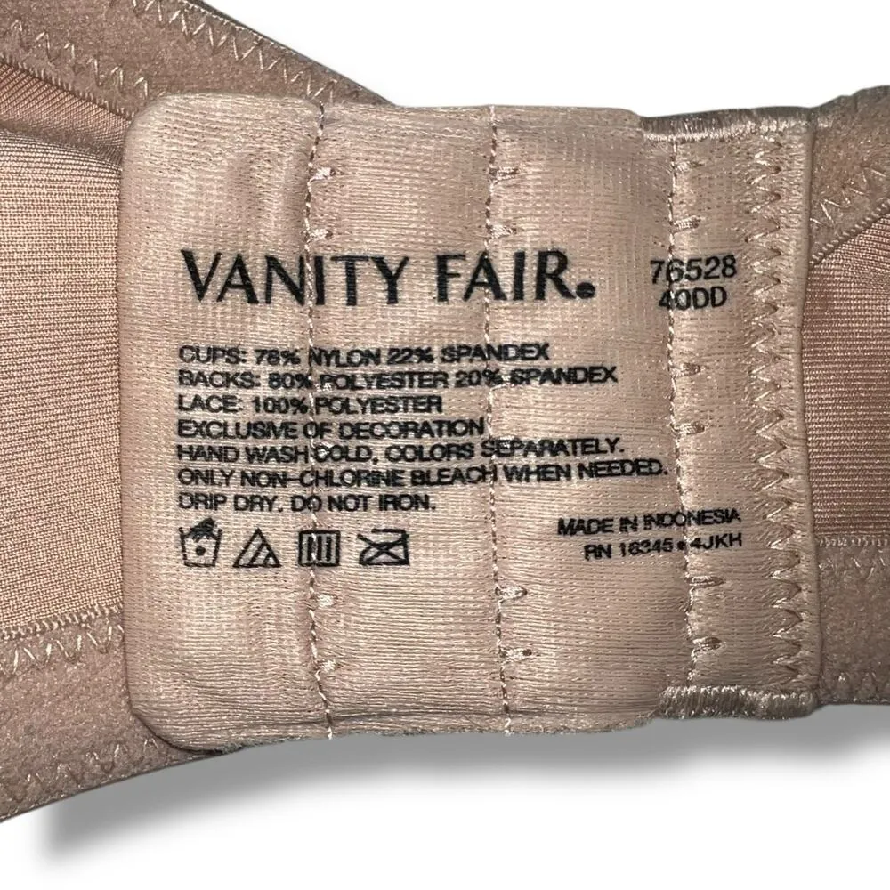 Vanity Fair Womens Full Coverage Bra Lace Accent Underwire Lined Nude Tan 38DD - Image 6