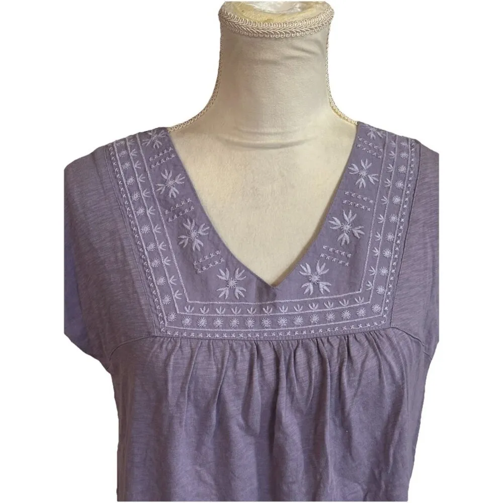 Natural Reflections  Peasant Top Floral Embroidery  100% Cotton Purple Sz S - Image 3