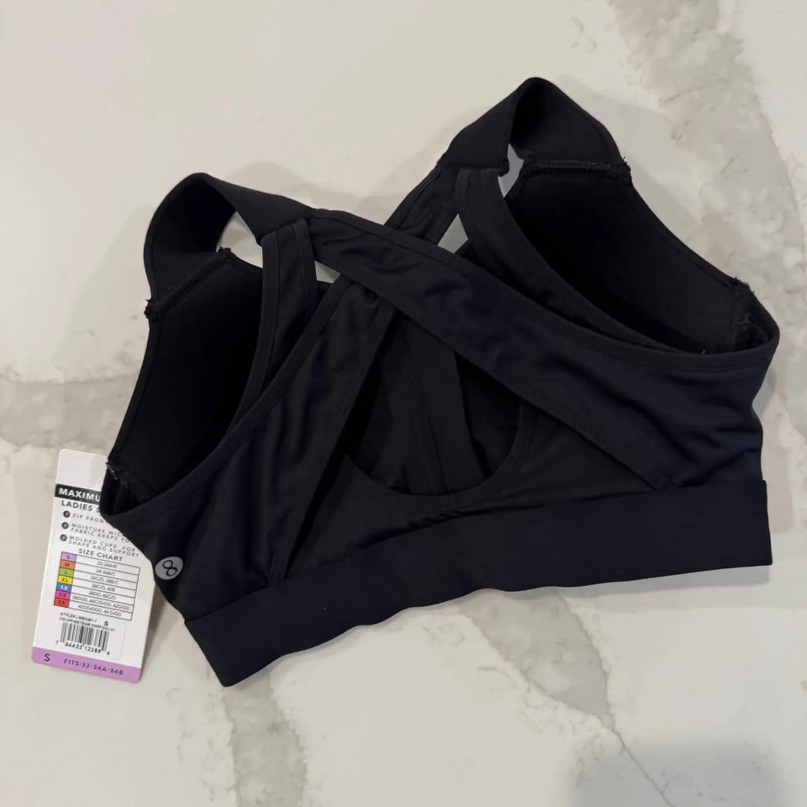 Layer 8 NWT FrontZip Padded Maximum Support SportsBra Womens Small Black Strappy - Image 3