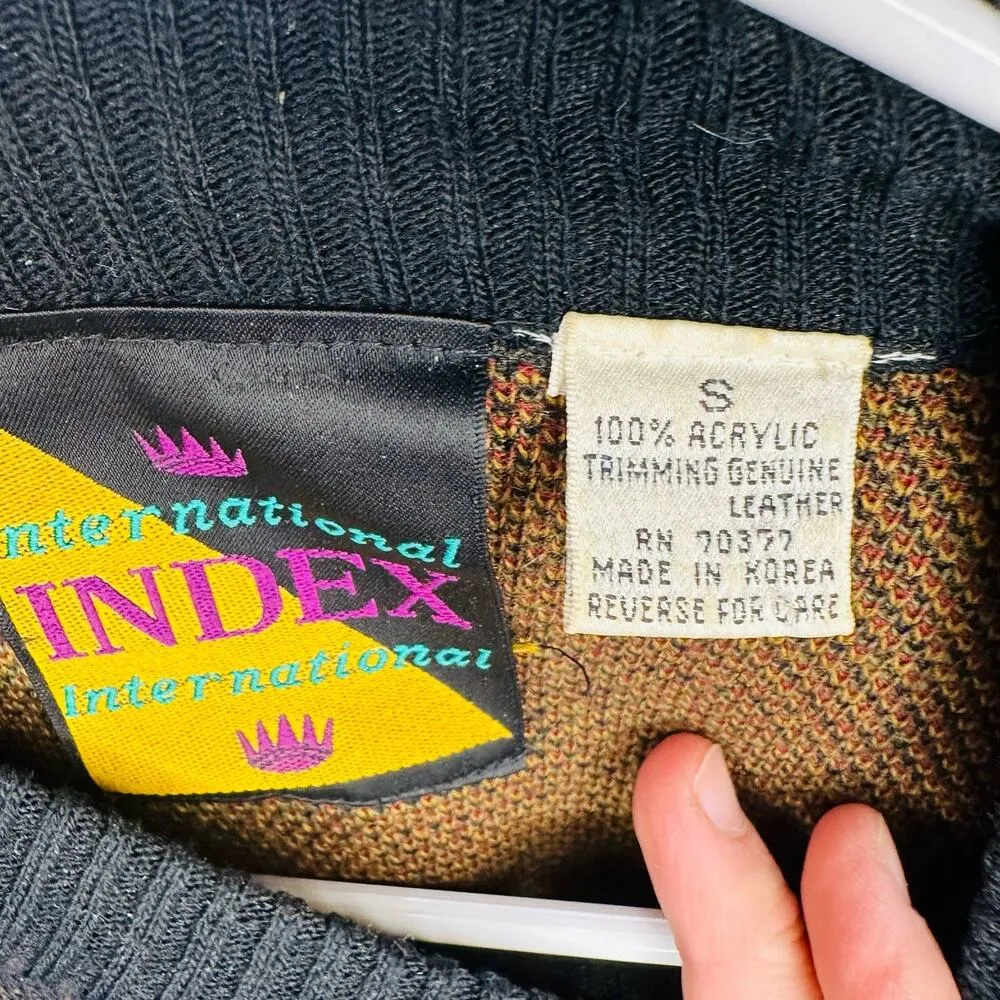 Vintage International Index Acrylic Black & Gold Funky Pattern Sweater Size S - Image 7