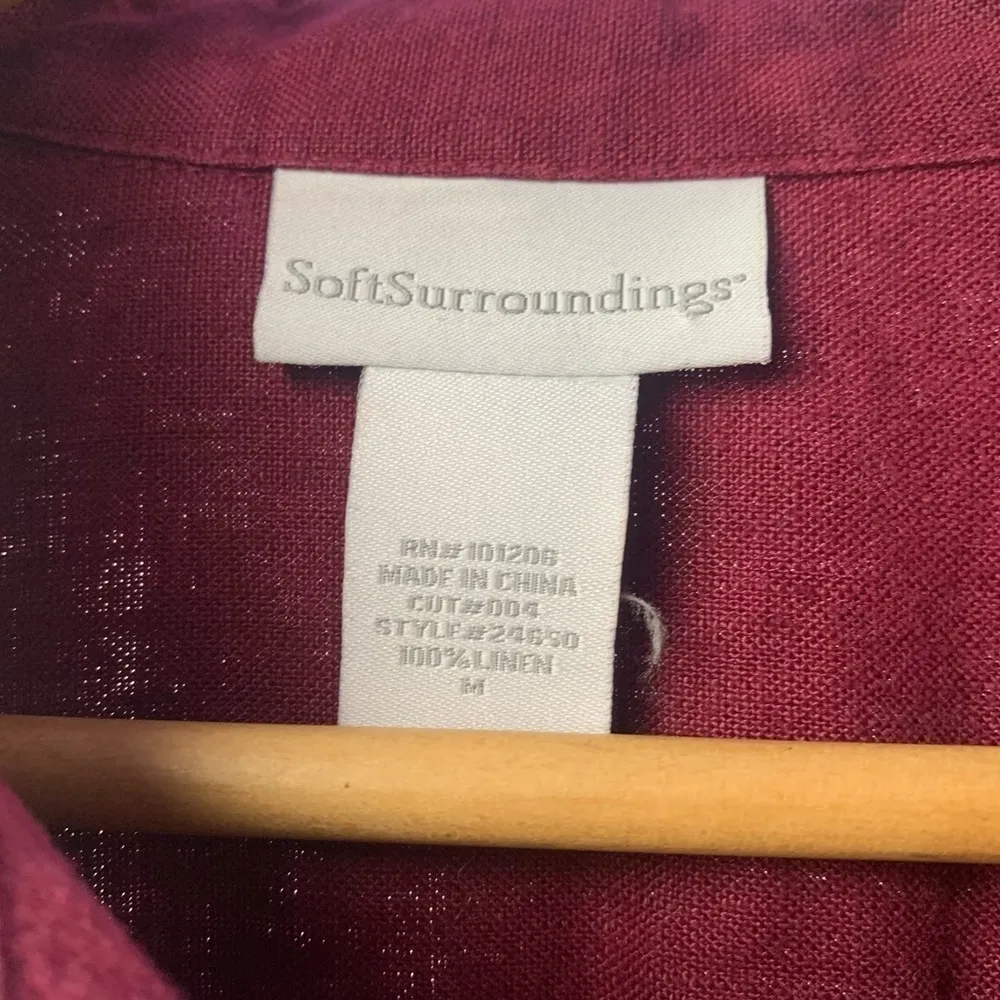 Soft Surroundings Linen Long Sleeve Button Down Shirt Dress in Wine Size Medium‎ - Image 2