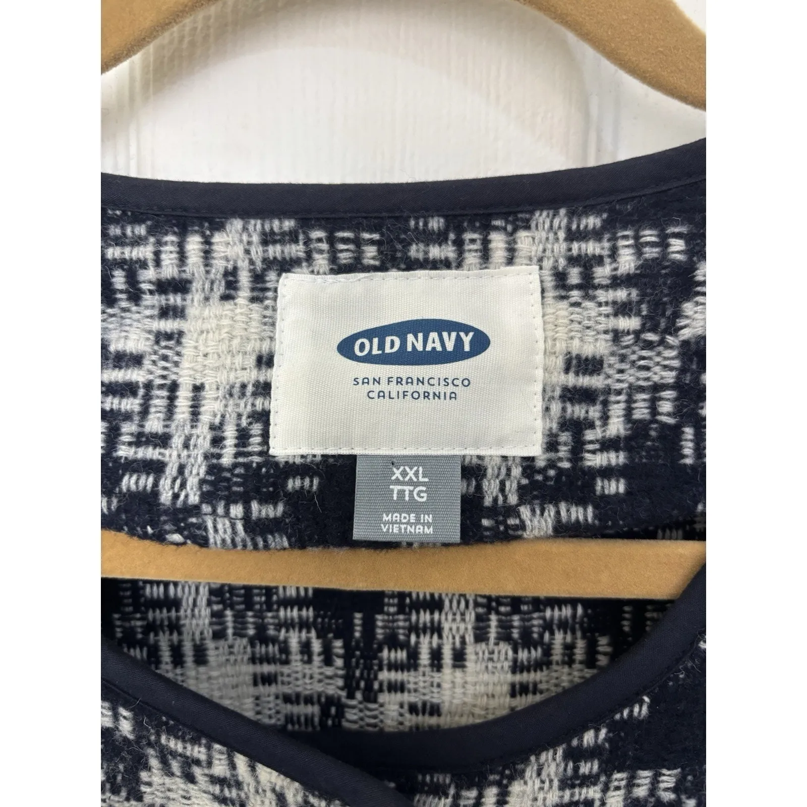 Old Navy Wool Blend Longline Cardigan Jacket Size XXL Navy Blue Houndstooth - Image 3