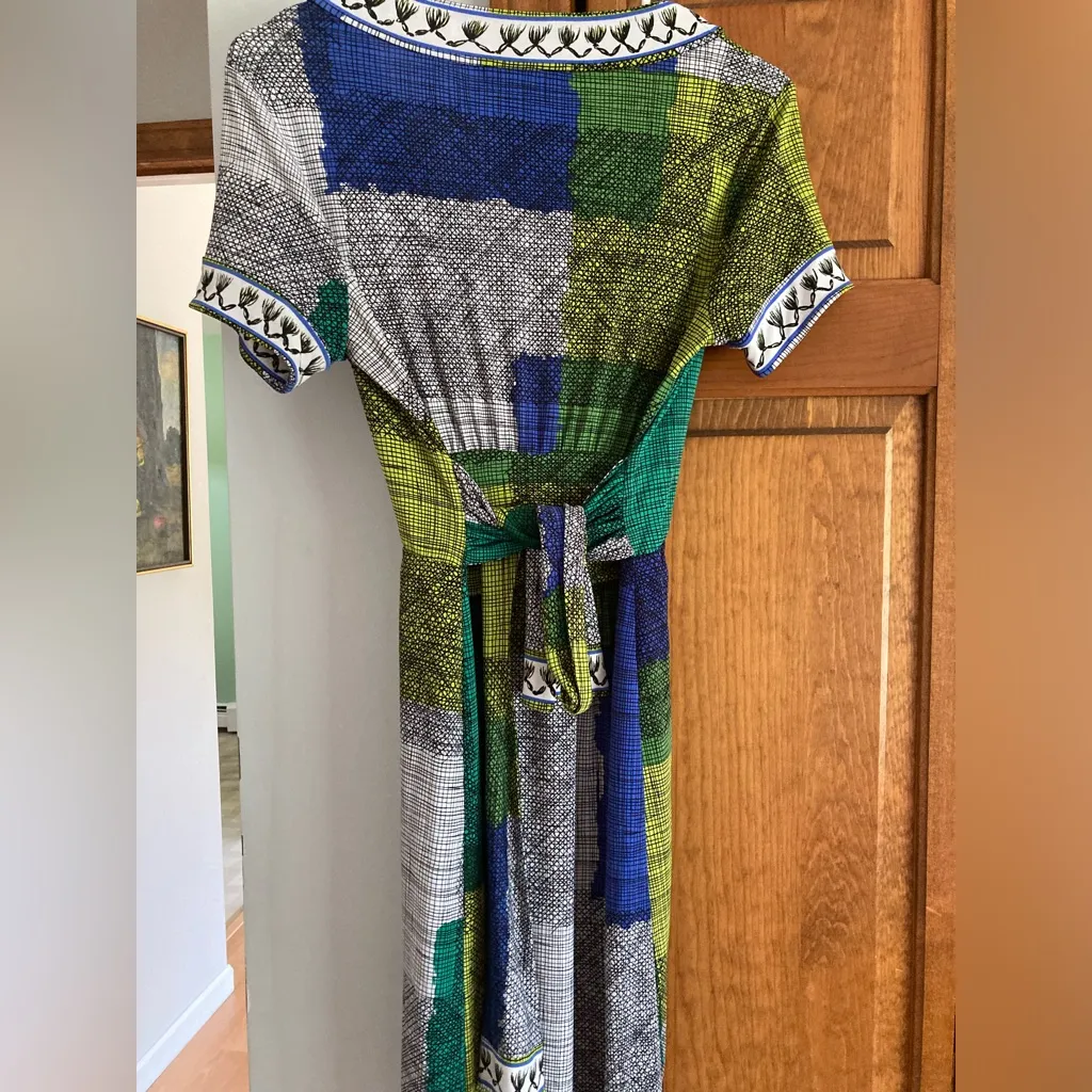 BCBGMaxAzria Green and Blue Patterned Dress XS - Image 3