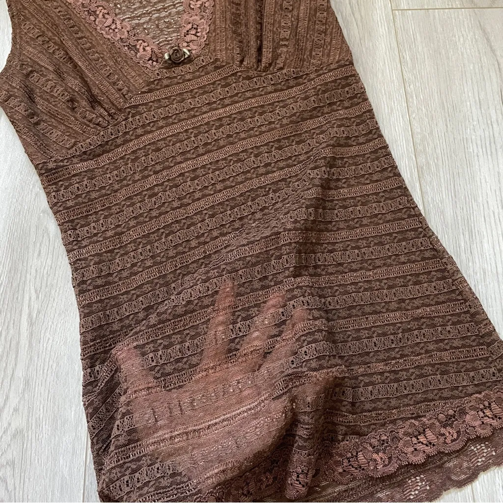 Rue21 Y2K Tank Top lace sheer womens Brown (medium) vintage retro going out - Image 6