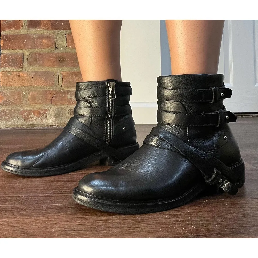 Dolce Vita Women’s Kiera Strappy Moto biker Leather Boots Black 8 - Image 3