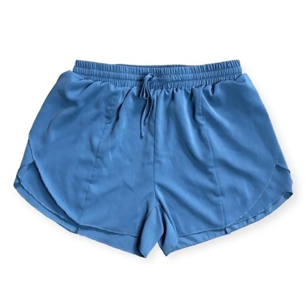 SHEIN SXY Blue Drawstring Waist Asymmetrical Hem Shorts - Image 4