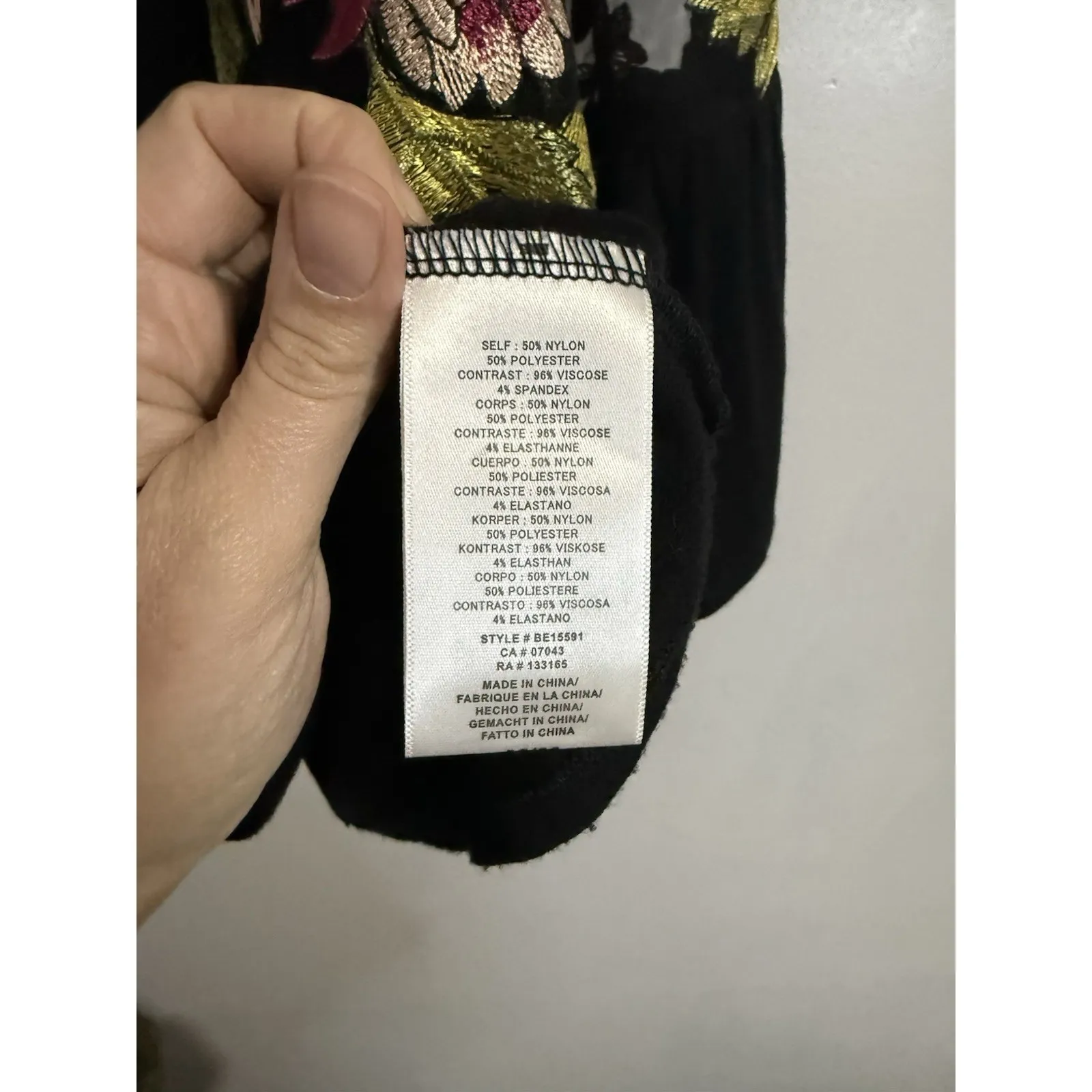 Anthropologie Eri +  Ali ORNATE EMBROIDERY Size M Black Multicolor Floral - Image 5