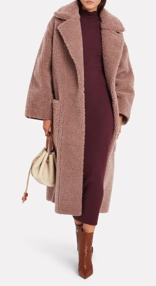 NANUSHKA Imogene faux fur teddy oversized wool blend long coat size large Pink - Image 1