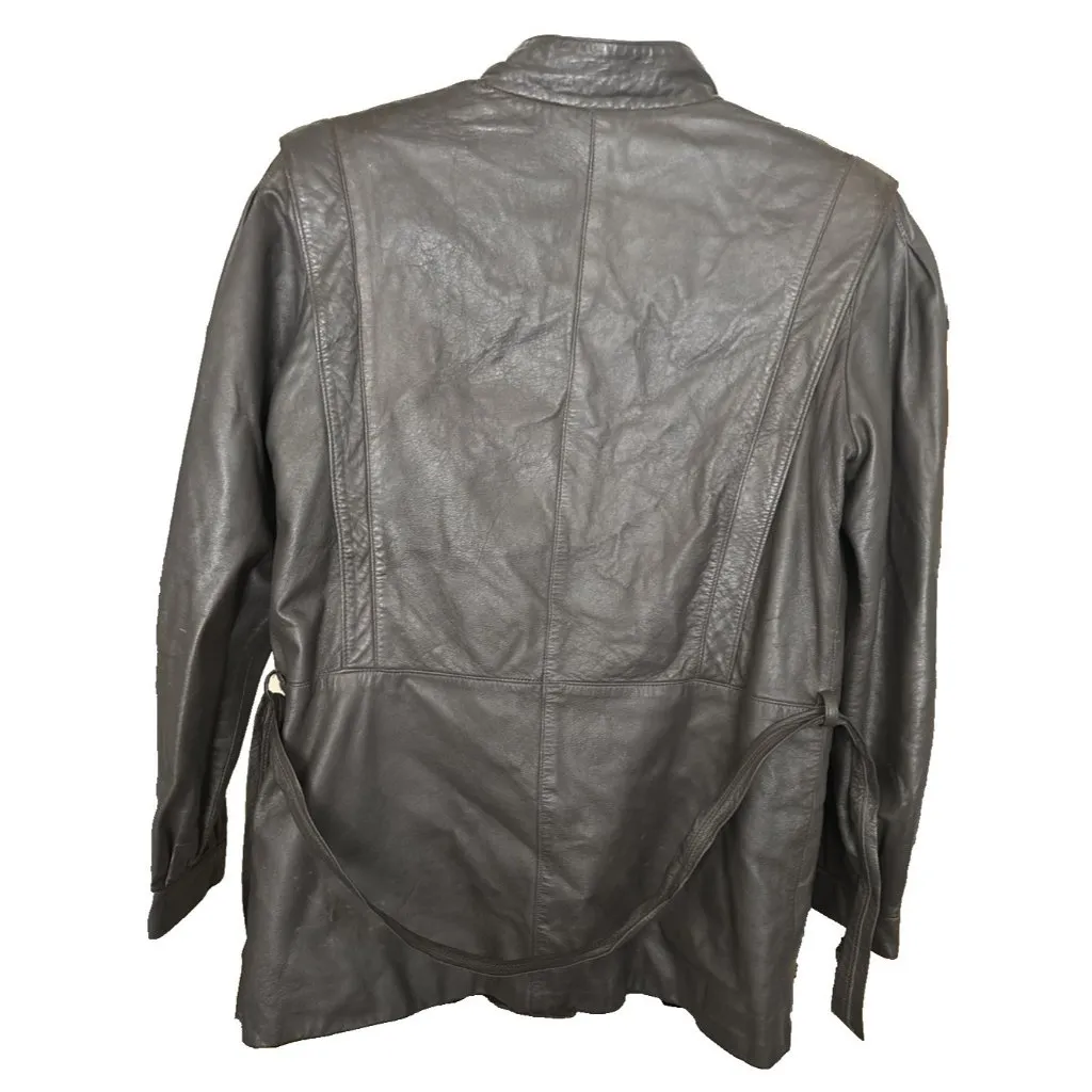Women’s Brown Leather Jacket Italy Fiocchi Medium??? Snaps Belt Pockets Vintage - Image 2