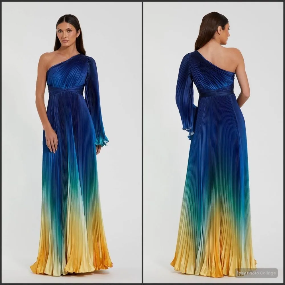MAC DUGGAL 49903 Blue Ombre Pleated Charmeuse One-Shoulder Gown Dress 10 - Image 2