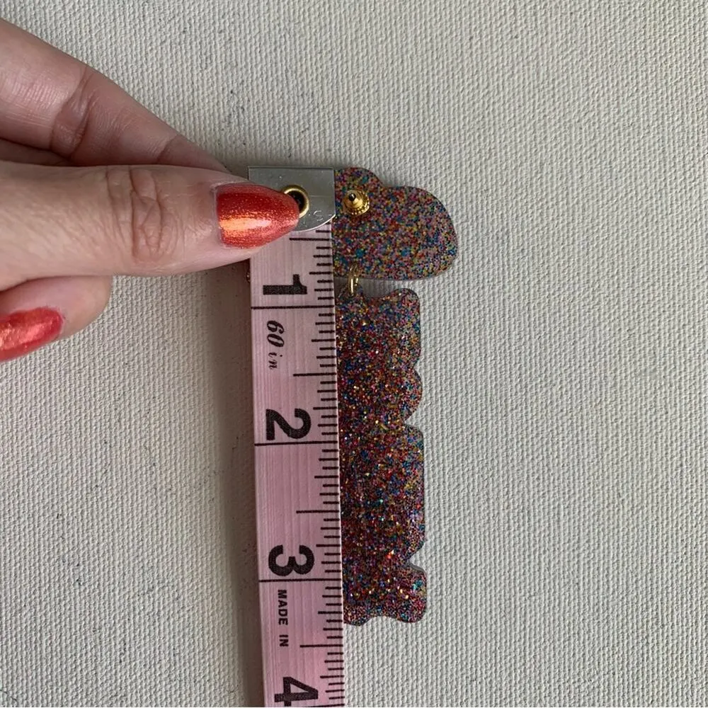 Disco Cowgirl Howdy Multicolor Glitter Charm Drop Festival Statement Earrings - Image 5