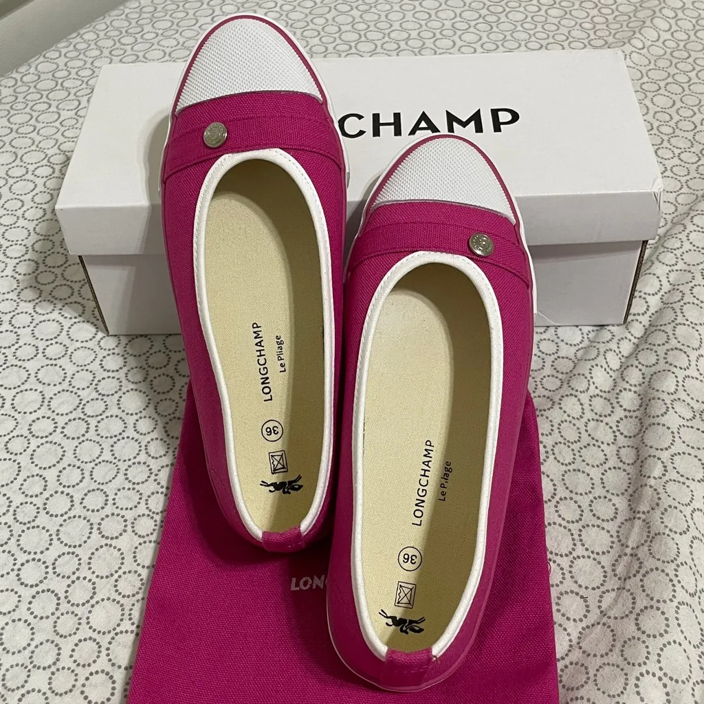 Longchamp Fuchsia and White Canvas Flats - Image 4