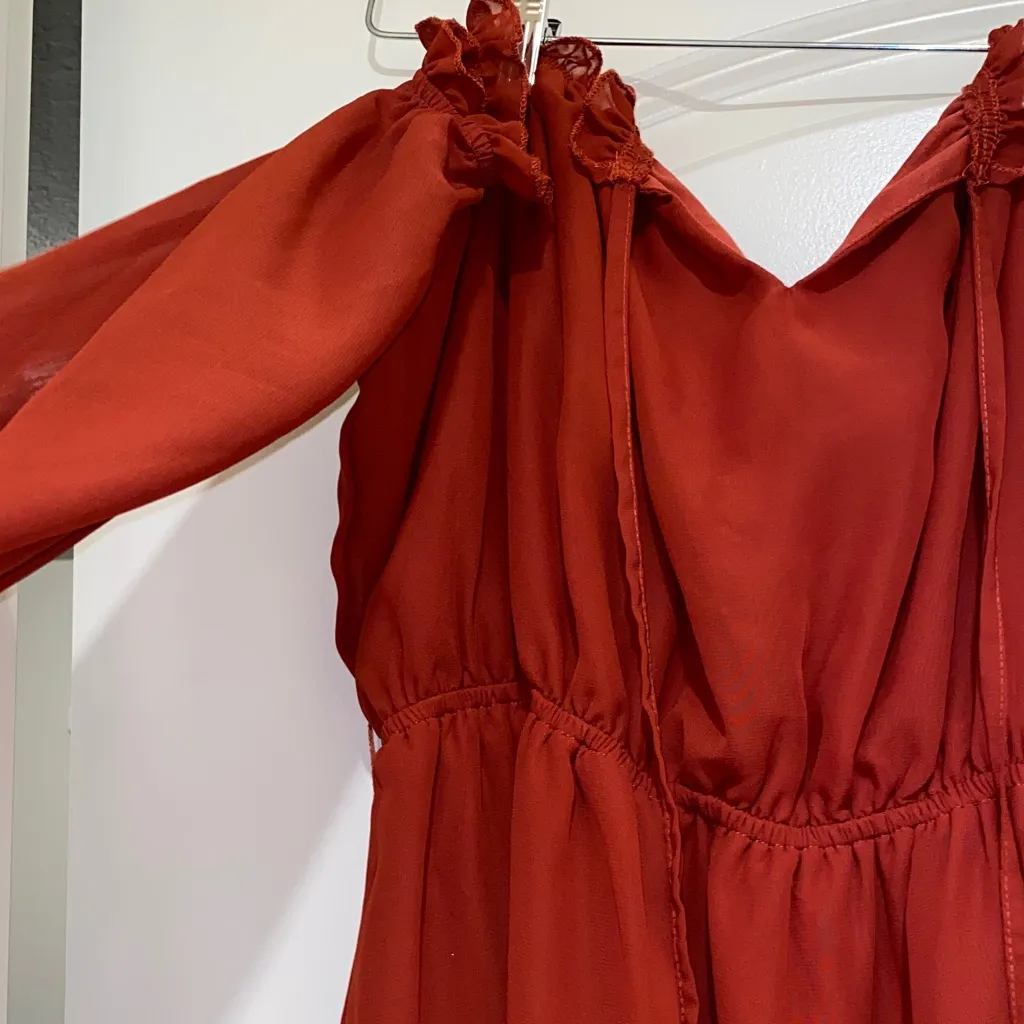 SHEIN Rust Red Long Sleeve Dress - Image 4