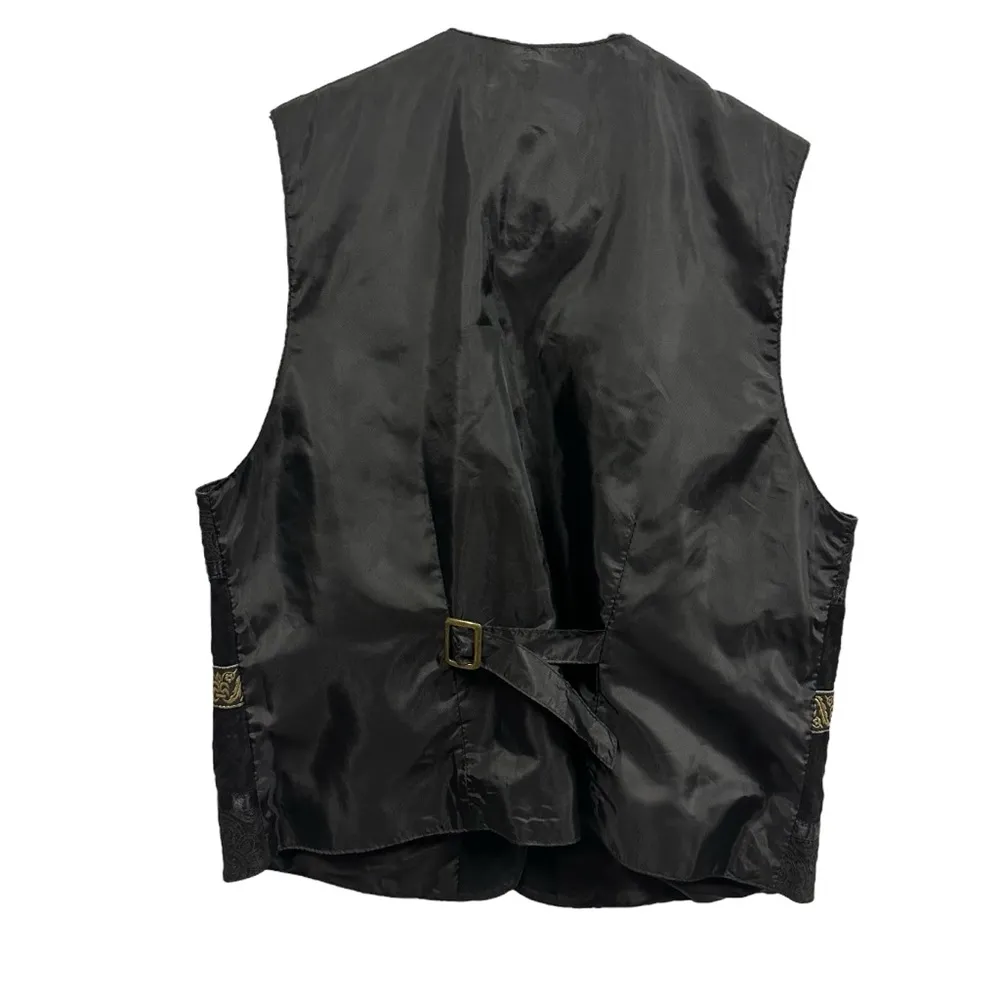GIII Genuine Leather Suede Ribbon Accent 3 Button Vest Black Gold Womens Large - Image 8