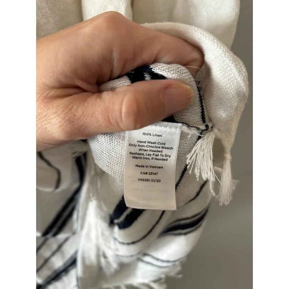 Talbots Top Women's Large White Striped Linen Fringe Nautical Beachy Coastal - Image 4