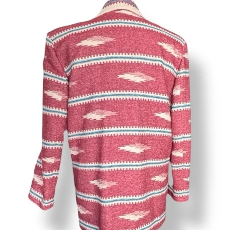 Vintage 90s Red Southwestern Wool Blazer Jacket Size Large Oversized Boho Ranch - Image 2