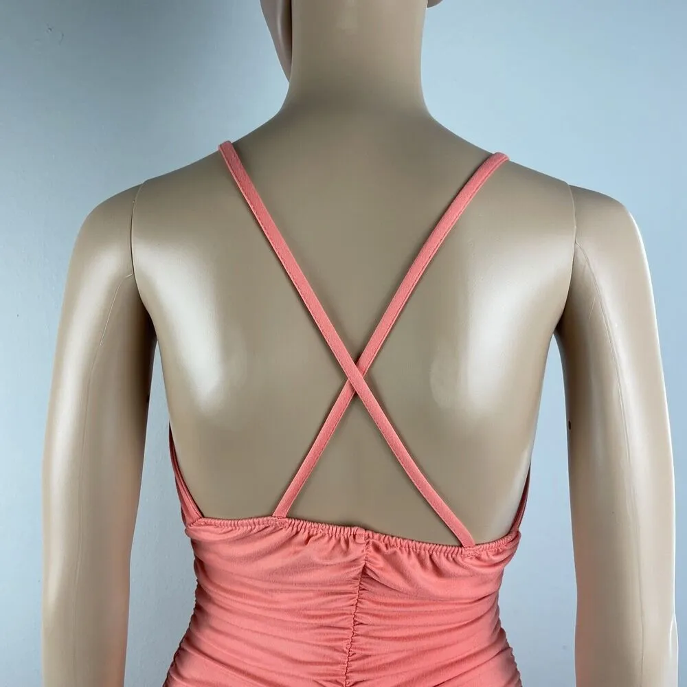 Capella Womens Cut Out Ruched Coral Mini Dress Juniors Size S/M Sleeveless Orange - Image 5