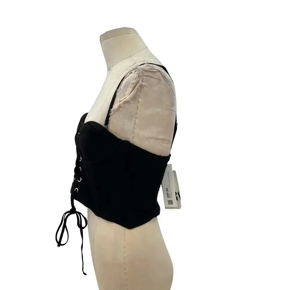 Zara Corset Tank‎ Top Bralette Lace Up Sweetheart Shirred Black Size Medium - Image 5