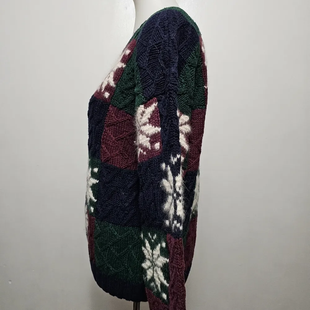 Vintage First Concepts Navy & Maroon Wool Blend Snowflake Sweater Size Medium Red - Image 3