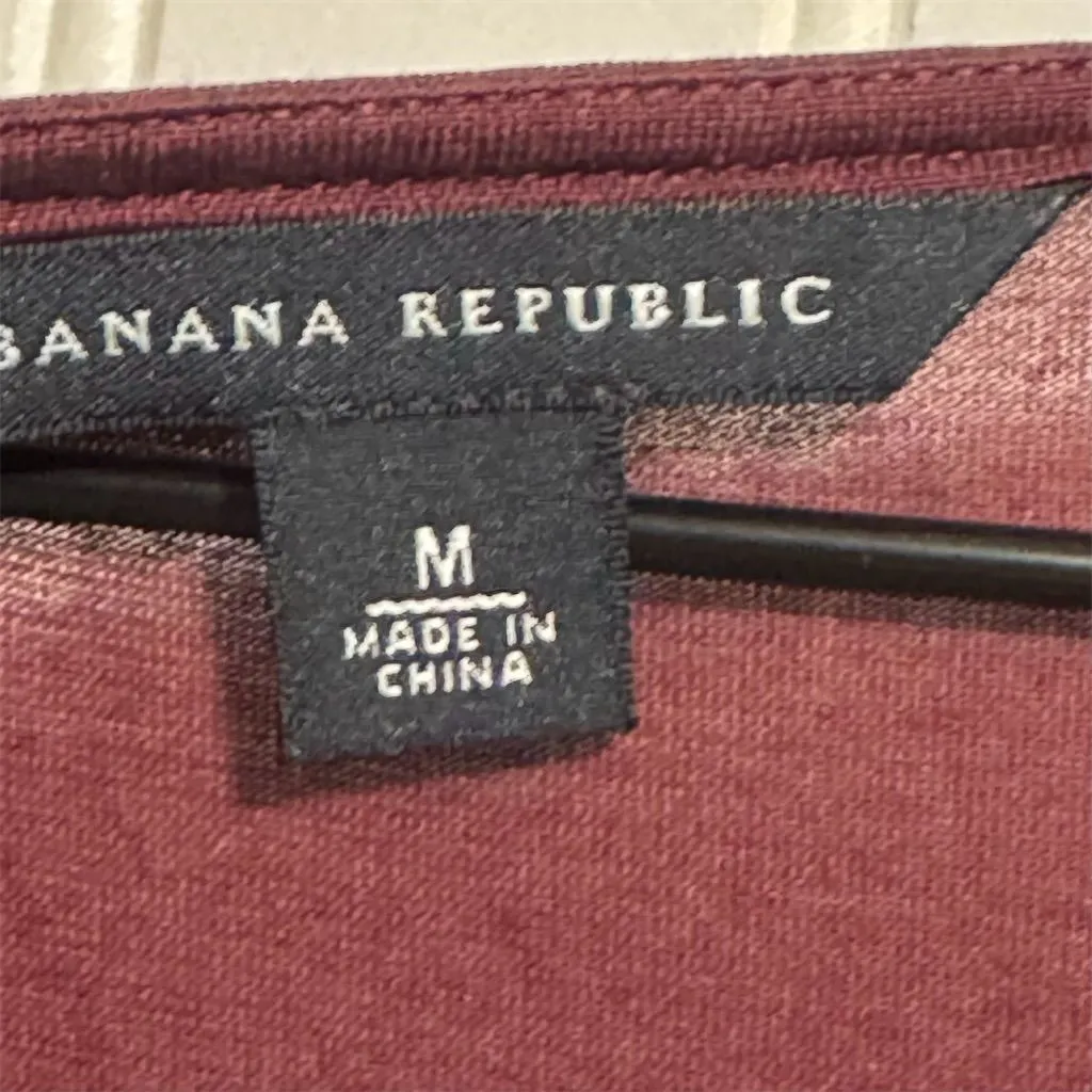 Banana Republic Silk Cotton Top Medium Burgundy Empire Waist Deep V Y2K 2007 - Image 7