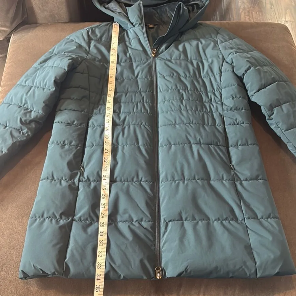 Swiss Tech Women’s Blue Green Puffer Jacket Hooded Quilted Design Size L 12/14 Size L - Image 9