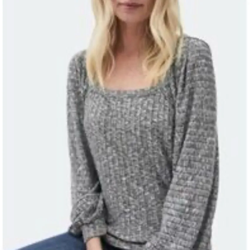 Philosophy Gray Long Sleeve Ribbed Knit Sweater Top Square Neck Marled Y2K Sz M - Image 2