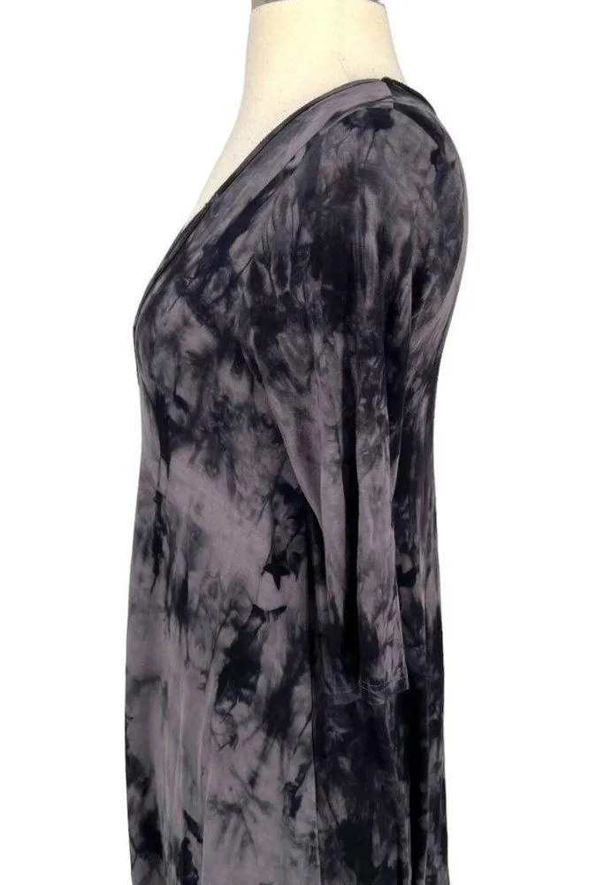 Ginger G Tie Dye V-neck Shirt Dress Black Gray Size Small NWT - Image 3