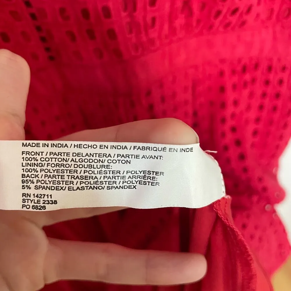 Eloquii Dark Pink Dress Womens 14 Midi Short Sleeve Tie Lined Eyelet Keyhole - Image 9