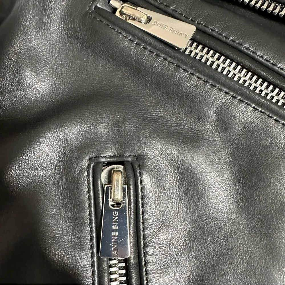 Anine Bing Lamb Leather Black Moto Biker Jacket Size XS - Image 9