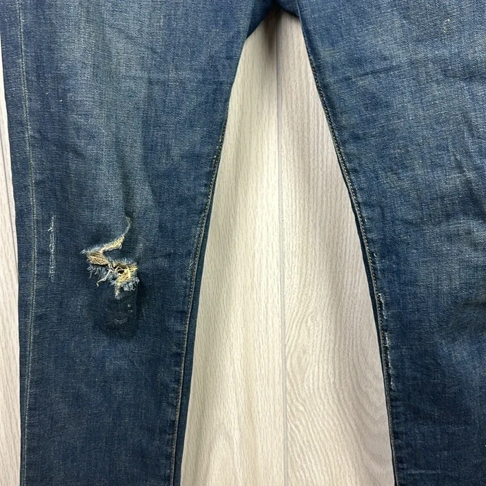 Pilcro Womens Jeans 29 Dark Wash Straight‎ Leg Cotton Pants Hole High Rise Blue - Image 5