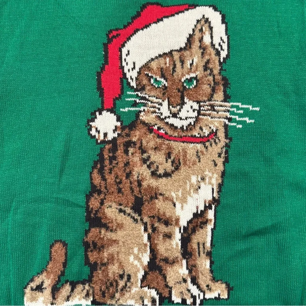 Ugly Christmas Sweater Womens Crazy Cat Lady Casual Holiday MED Cotton Blend EUC - Image 3