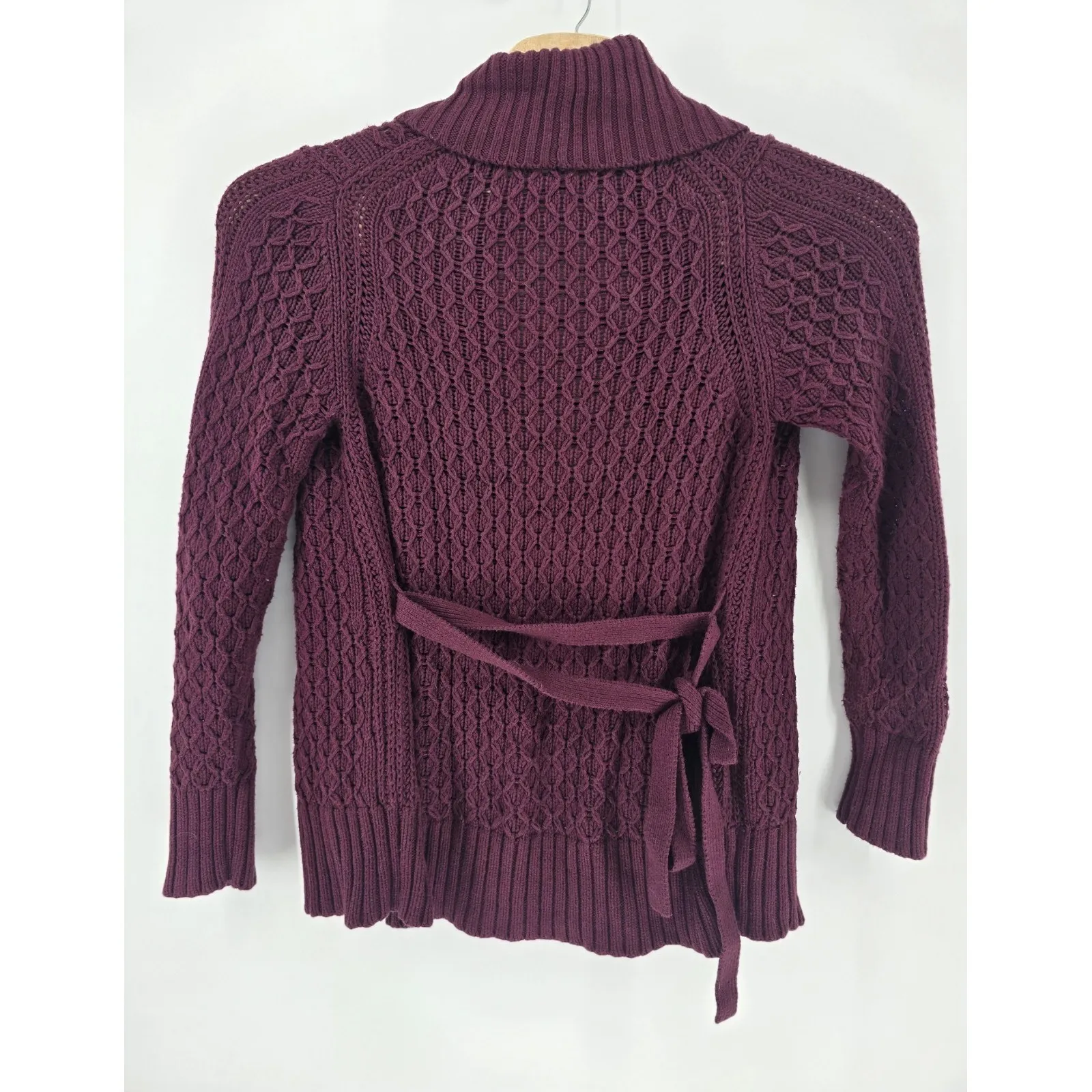 Banana Republic Cardigan Sweater Medium Shawl‎ Collar Maroon Cotton Blend - Image 2