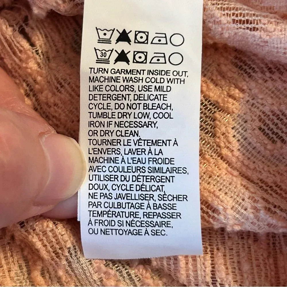 Lucky Brand Womens M Blush Pink Crochet 3/4 Sleeves Boho Top Sheer Square Neck - Image 8