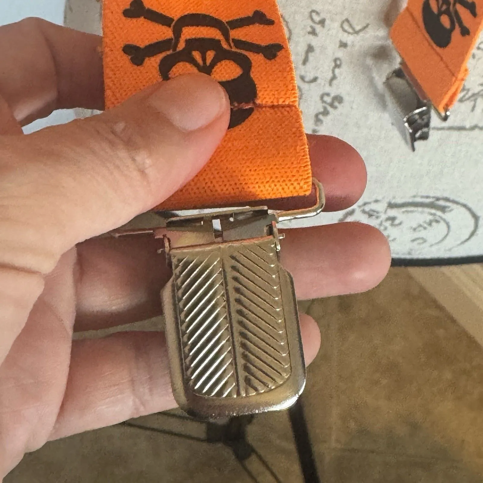 Gothic Skeleton Bones Halloween Suspenders Unisex Teen Adult Goth Spooky Costume Orange - Image 5