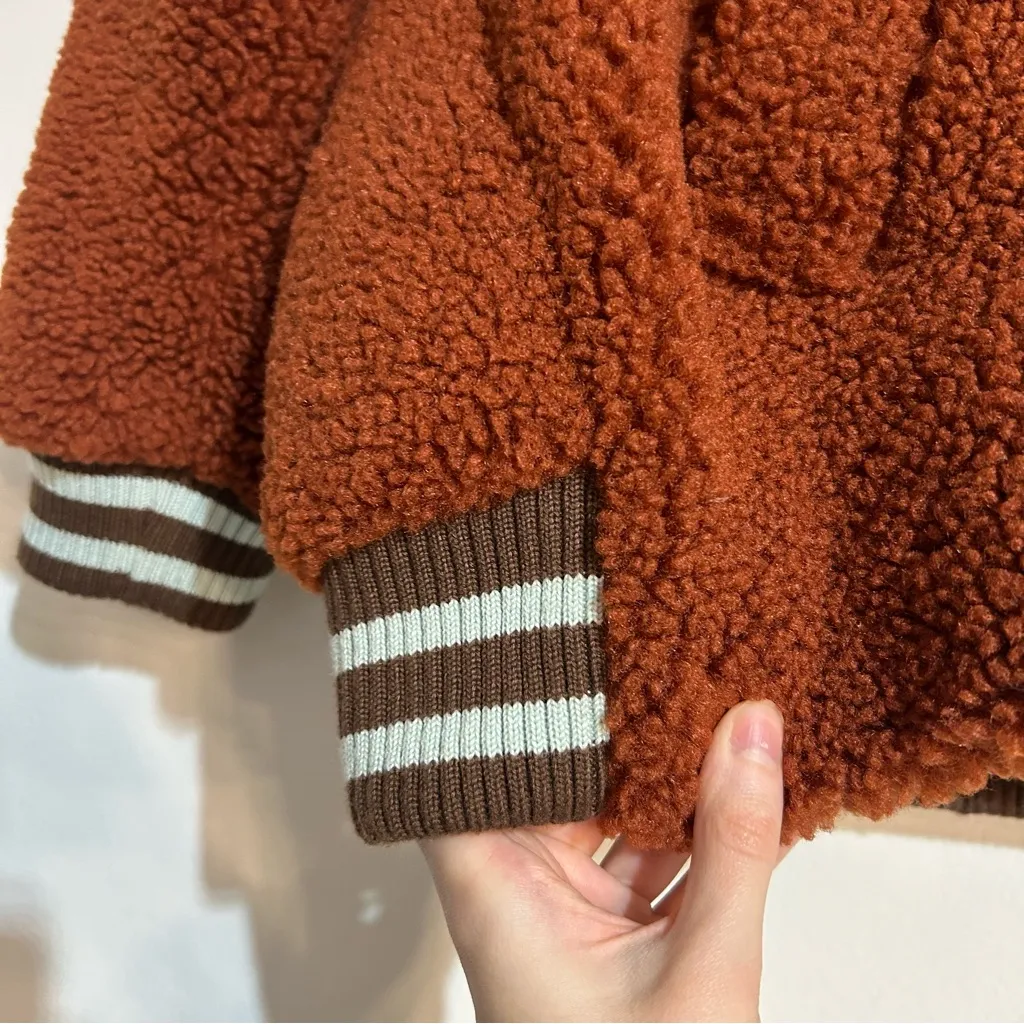 Free People Sweet Varsity Cardigan Teddy Fleece Jacket Size Medium - Image 5