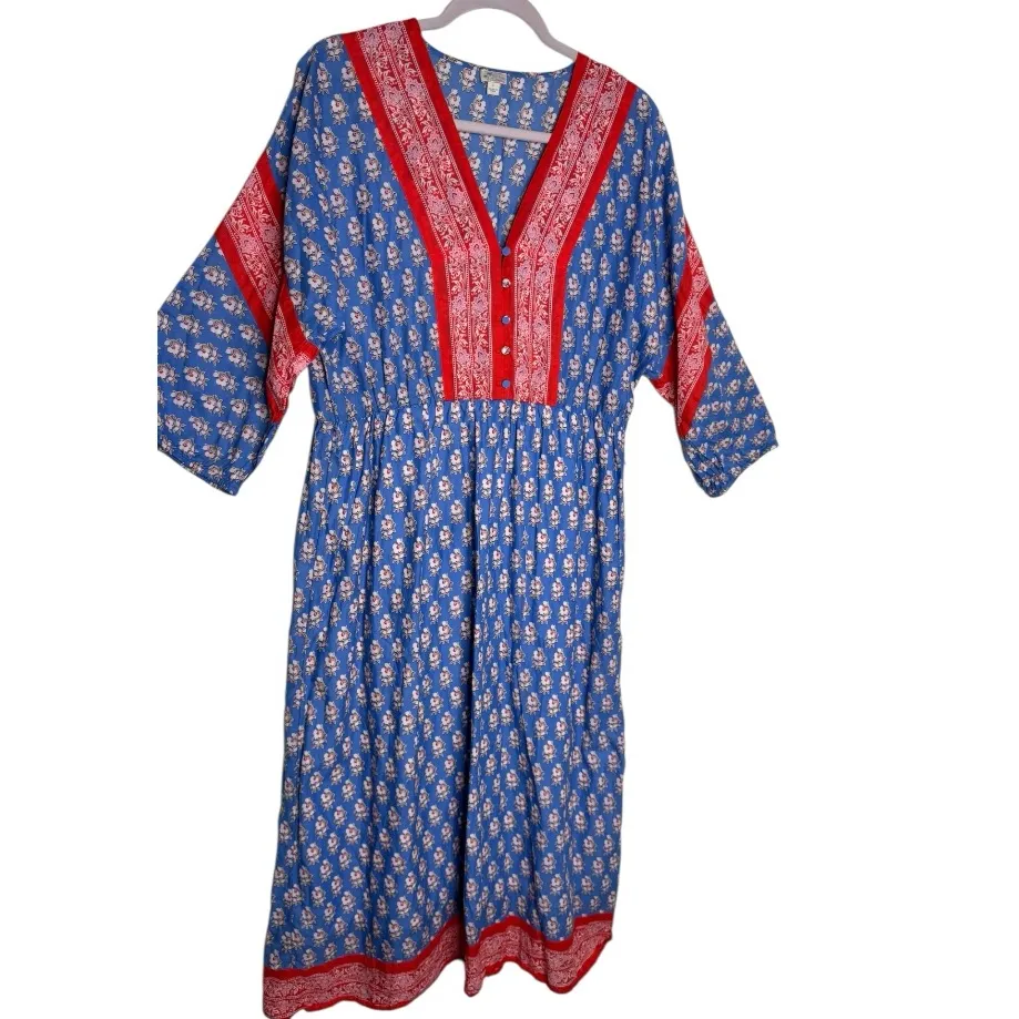 J. Crew Boho Midi V-Neck Floral Cover-Up Dress Block Print Oversize Size Small - Image 4